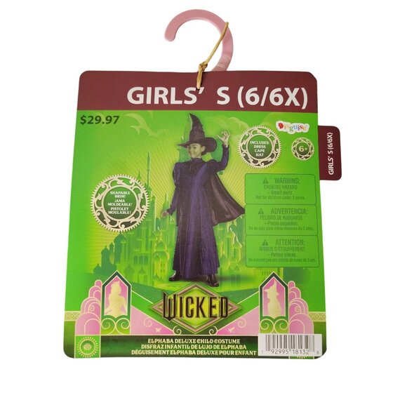 Disguise Girls S (6/6X) Wicked Elphaba Deluxe Costume With Dress, Cape and Hat - Picture 2 of 8